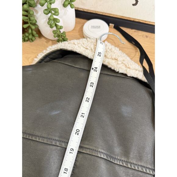 MOTHER The Mile High Aviator Jacket Size L NWT Brown Faux Leather Faux Sherpa - Picture 8 of 16